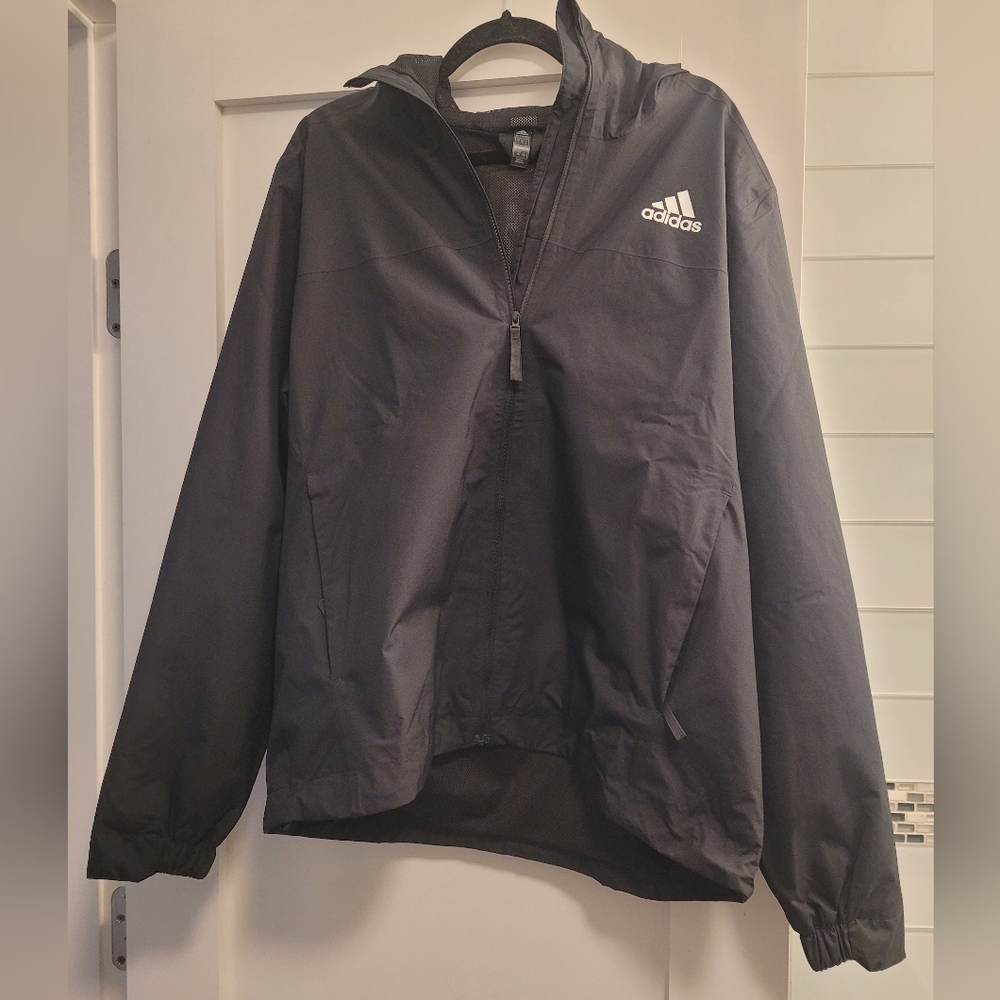 Adidas full zip water resistant jacket/windbreaker, men's size L, black